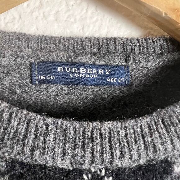 Burberry Boy’s Gray Argyle Knit Lambswool Crewneck Sweater Size 6 - Picture 8 of 9